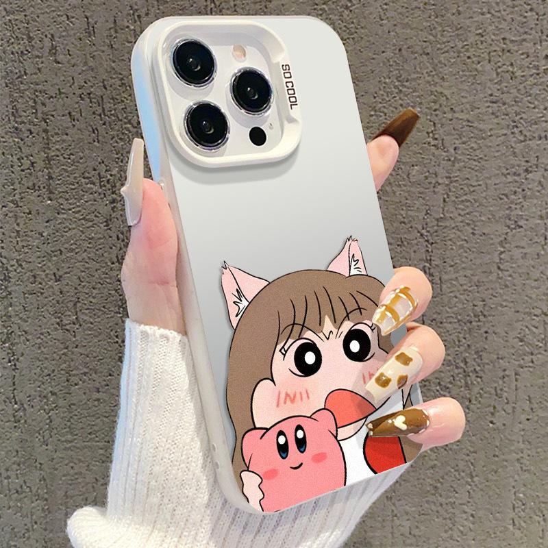 Cartoon Girl Phone Case for iPhone 13/14 Pro, 15 Pro Max, 16 Pro, and 17 Silver
