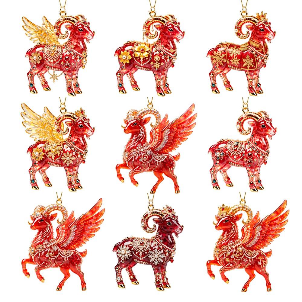 Acrylic Goat Hanging Ornament Set 2D Flat Animal Hanging Decoration Holiday Party Decor