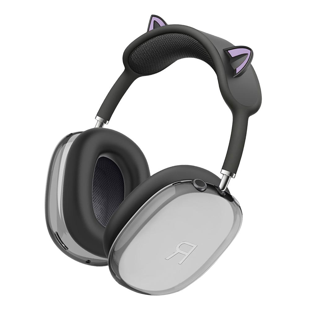 3 в 1 Чехол с кошачьими ушками из прозрачного силикона + ТПУ Прозрачный чехол Защитный чехол Защита от царапин Сменный чехол Ударопрочный для Apple AirPods Max