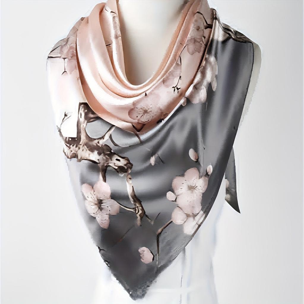 Spring and Summer Elegant Floral Print Scarf 90*90cm Square Scarf Scarf Satin Silk Scarf Women's Headscarf