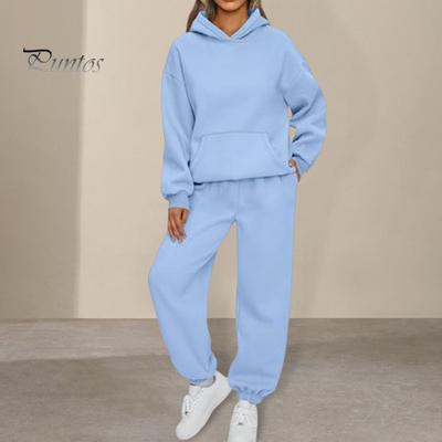 Женский спортивный комплект из 2 предметов, топ и брюки, с капюшоном и длинным рукавом, однотонная толстовка с капюшоном, эластичная талия, свободные брюки с резинкой на щиколотке, повседневный спортивный костюм для фитнеса, повседневный