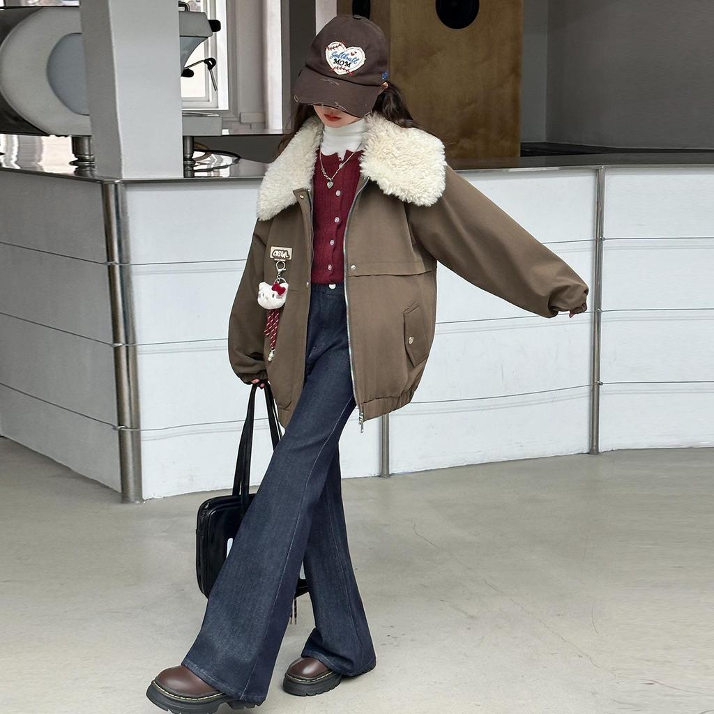 Девичье стеганое пальто - 2025 Осень/Зима Модная утолщенная хлопковая куртка для больших детей