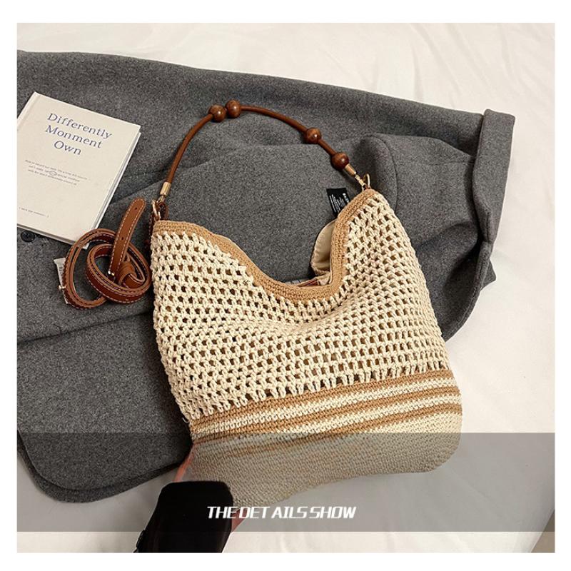 Праздничная плетеная сумка, женская летняя новая модная ажурная вязаная сумка через плечо, большая вместительная сумка для поездок на работу