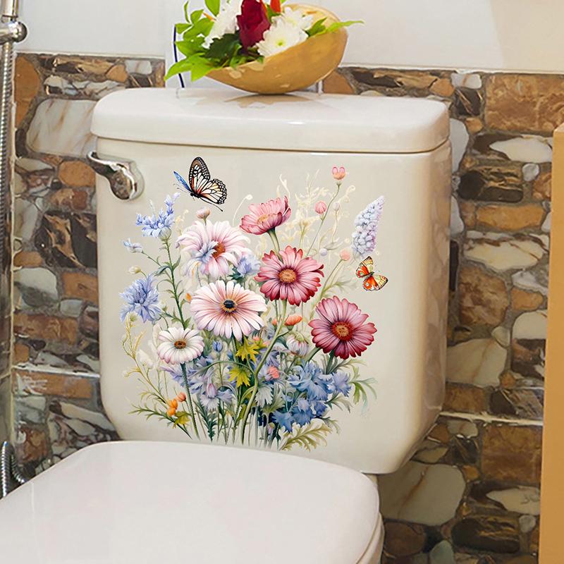 Ванная комната унитаз цветы наклейки минималистский узор бабочка цветок самоклеящиеся картины для ванной комнаты украшения жизни