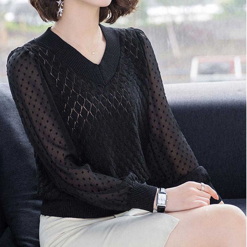 Женский трикотаж с v-образным вырезом, осень 2023, новый свободный свитер, женская нижняя рубашка