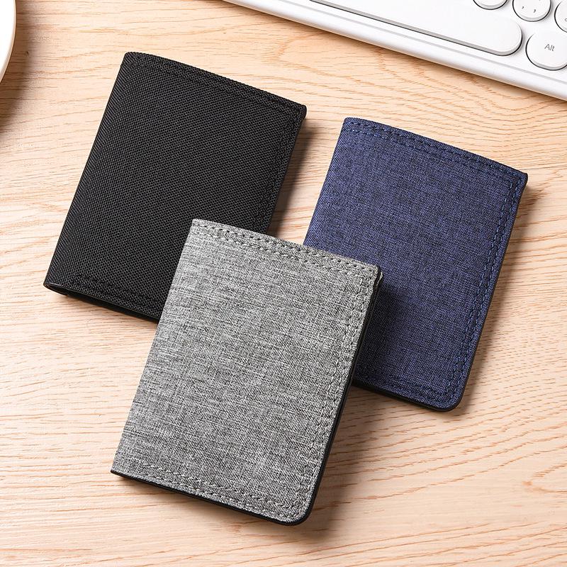 Men's Ultra-Thin Canvas & Leather Wallet: Multi-Card, Slim, Folding Design for Students & Youth.