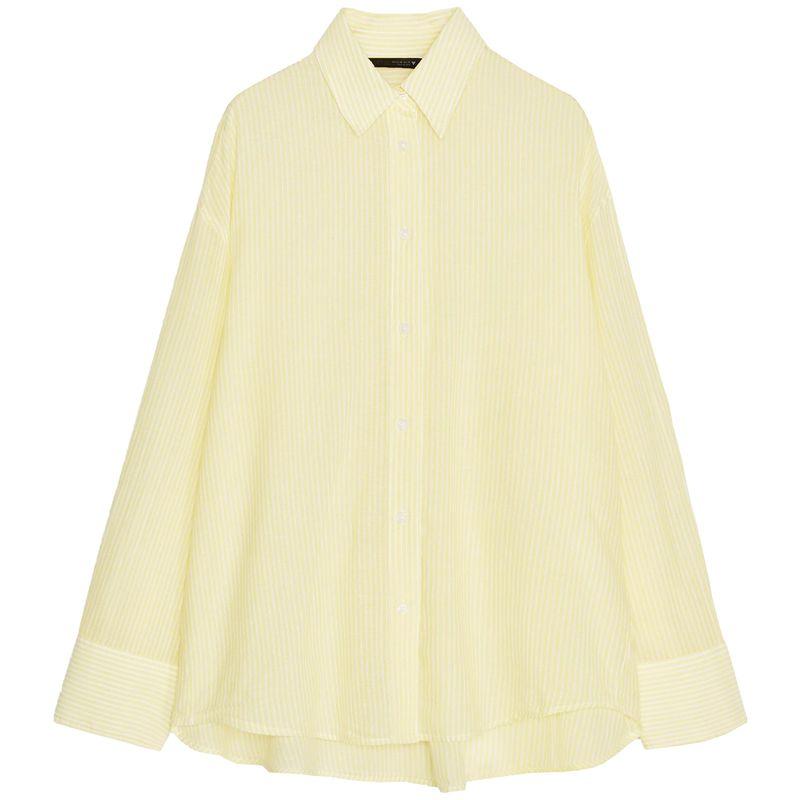 Zaprha 2025 Summer New Arrival Super Nice Loose Cotton Stripes Loose Lapels Shirt for Women 7521078