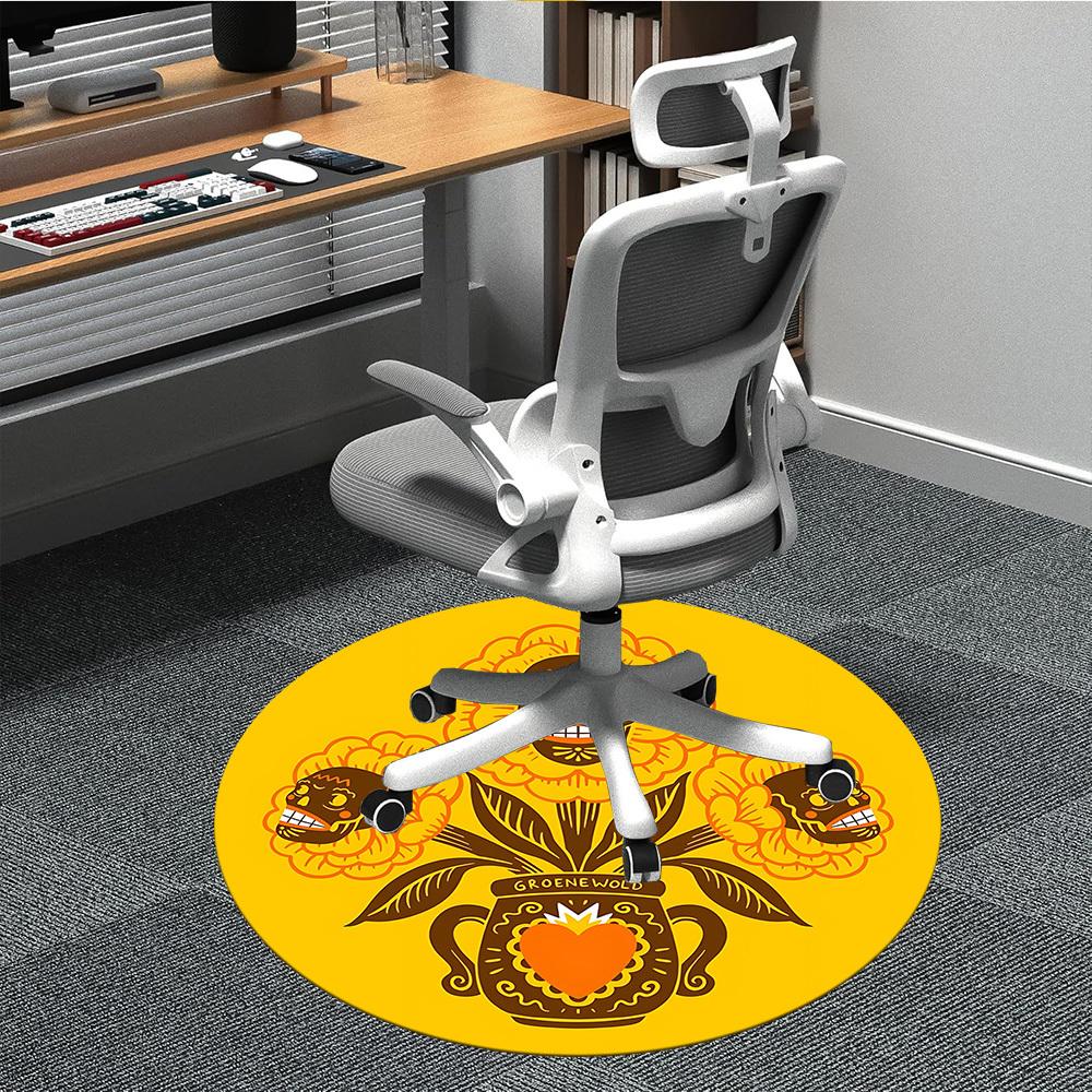 1pc Floral Skulls Office Round Area Rug,  Mat Suitable For Office, Under Office Chairs Bedroom Living Room Home Decor, Room Deco