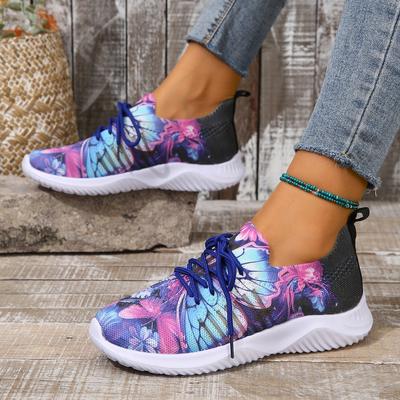 Женские цветочные вязаные кроссовки 2024 года, новые дышащие сетчатые легкие спортивные туфли для ходьбы, женские повседневные носки на шнуровке