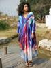 EDOLYNSA Blue Bohemian Relaxed Long Dress Kaftan Caftan Vacation Party House robe Bathing suit cover up Beach Wear Q1634
