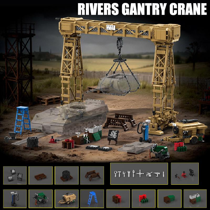 2803Pcs Miltary Industry Large Size Rivers Gantry Cane Building Blocks Tank Maintenance Crane Scene Bricks Toy Gift Boy Adults