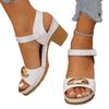 Fashion 2025 New Ladies Shoes Buckle Strap Women's Sandals Fashion Metal Decoration Summer Casual Plus Size Open Toe Heeled Sandals