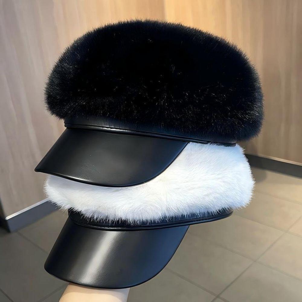 Adjustable Newsboy Cap Faux Mink Fur Navy Hat Vintage Style Faux Fur Hat Winter Daily