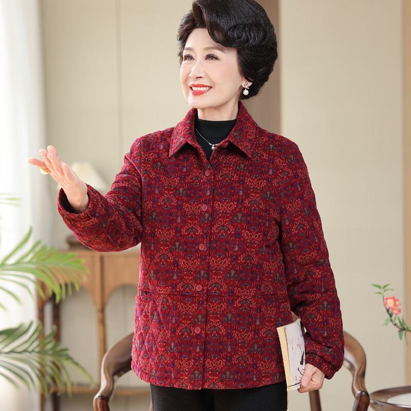 Elderly Women's Floral Corduroy Padded Jacket