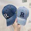 R Letter Hat Women's Cap Soft Top Versatile Washed Baseball Cap Men's Cowboy Hat