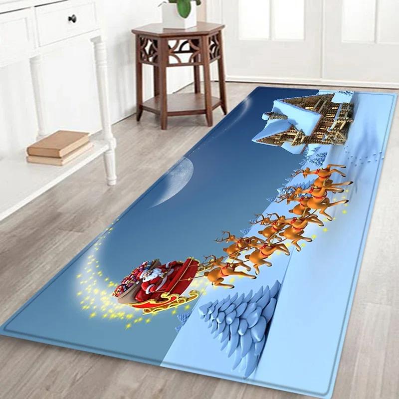 Christmas Kitchen Hallway Balcony Entrance Mat Decor Carpet for Living Room Bedroom Bedside Foot Pad Bath Non-Slip Floor Mat