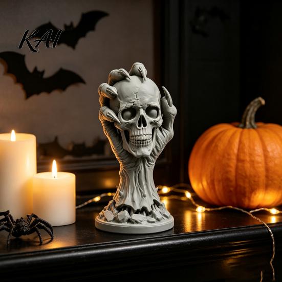 Gothic Home Ornaments 3D Printed Skull & Devil Hand Figurine, Realistic Holding Collectibles for Lovers Statue, Desktop Ornament Halloween