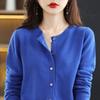 Knitted Cardigan Round Neck Sweater Women's Long Sleeved Solid Color Button Down Sweaters Jacket