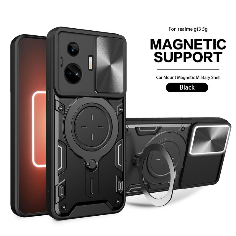For Realme GT3 5G 6.74" Case Slide Camera Shockproof Armor Phone Cases For Realmi GT 3 G T 3 RMX3709 Magnetic Holder Back Cover