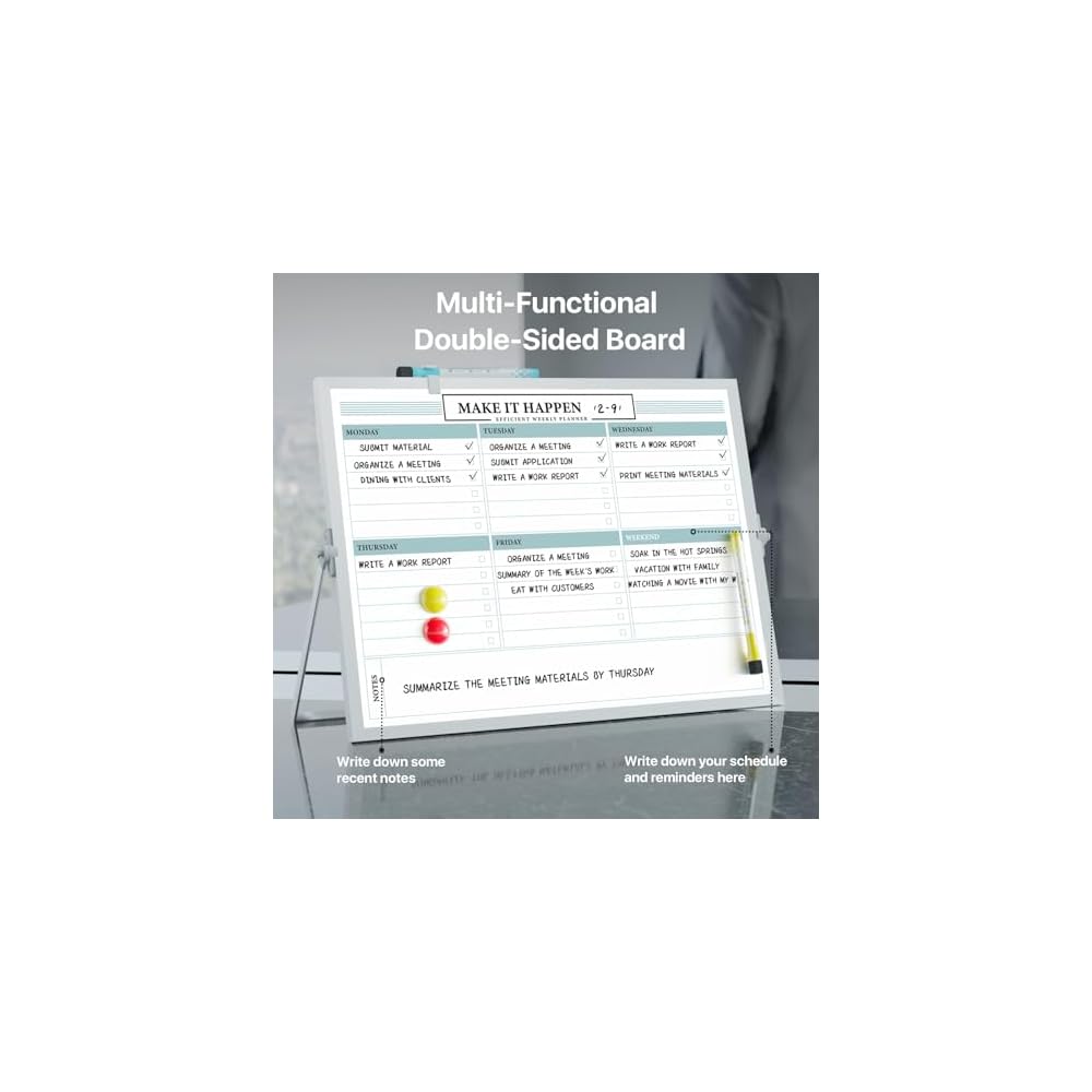 Marsrock Whiteboard, Plain Weekly Planner, Double-Sided, Freestanding, A3 Size, Desktop, Magnetic