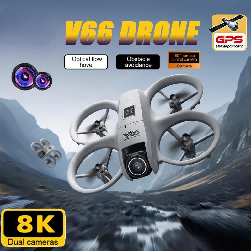 V66 Дрон Аэрофотосъемка Радиоуправляемый самолет HD Двойная камера Интеллектуальный обход препятствий Самолет с фиксированной высотой Складной квадрокоптер Детские игрушки