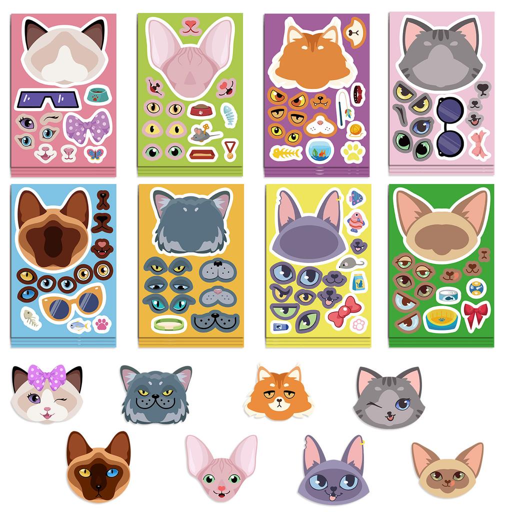 8 Cartoon Fun Cats Make A Face Collage DIY Decorative Guka Hand Account Mobile Phone Case Notebook