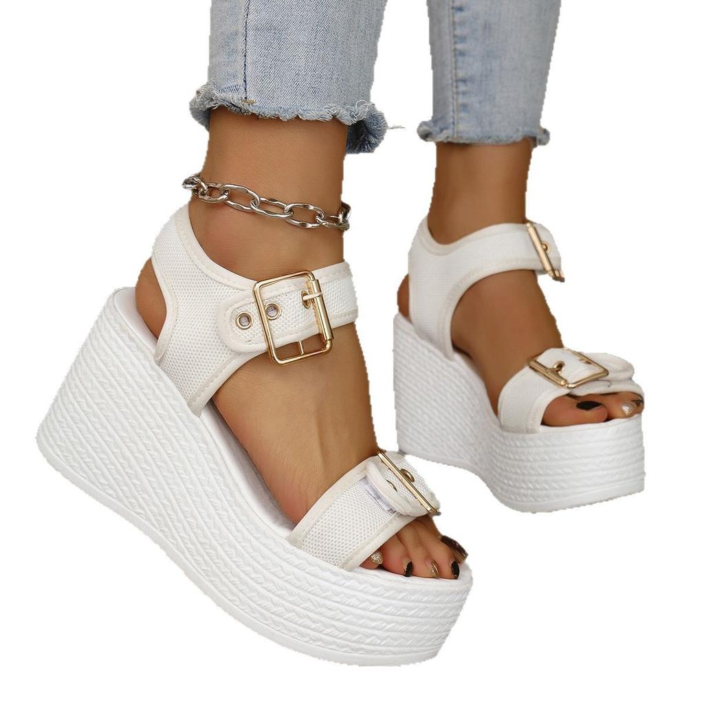 Внешняя торговля сандалии большого размера женские 2025 новые европейские и американские с открытым носком на танкетке с женской обувью