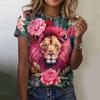 Summer Fashion Round Neck Women's Top 3D Printed with Animal and Flower Patterns, Casual Loose Short Sleeved T-shirt, Plus Size