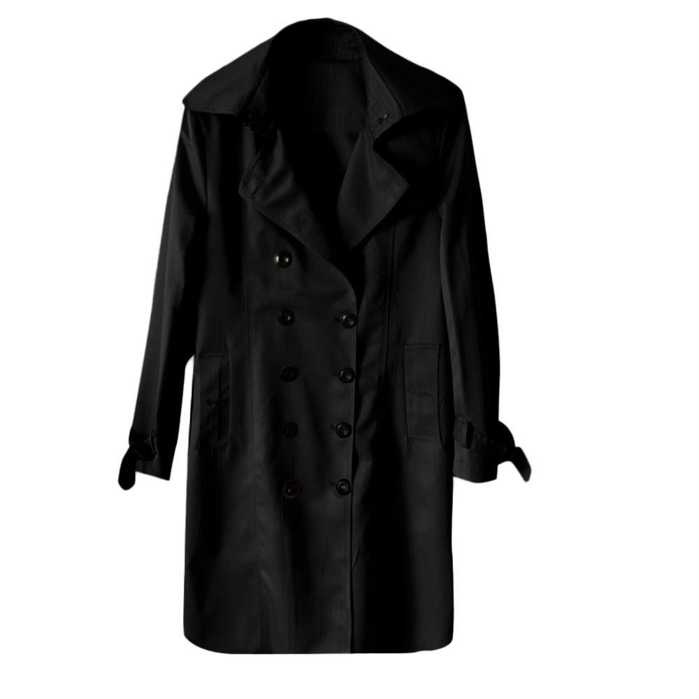 Женский зимний двубортный тонкий длинный плащ с лацканами, пальто