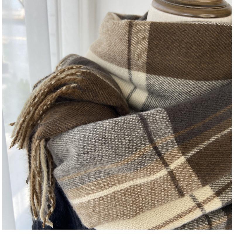 Plaid Scarf Women's Autumn and Winter New Retro Shawl Imitation Cashmere Warm Fringed Scarf