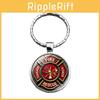 Stylish Rescue Firefighter Emblem Keychain Gemstone Zinc Alloy Key Ring Modern Accessory