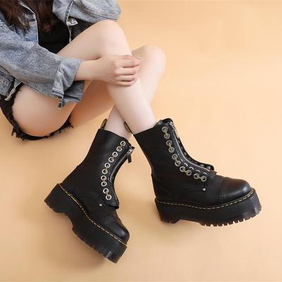 Британские перфорированные ботинки-локомотивы на толстой подошве, с длинным голенищем, на молнии спереди, из первого слоя кожи с рисунком личи, короткие ботинки-маффины