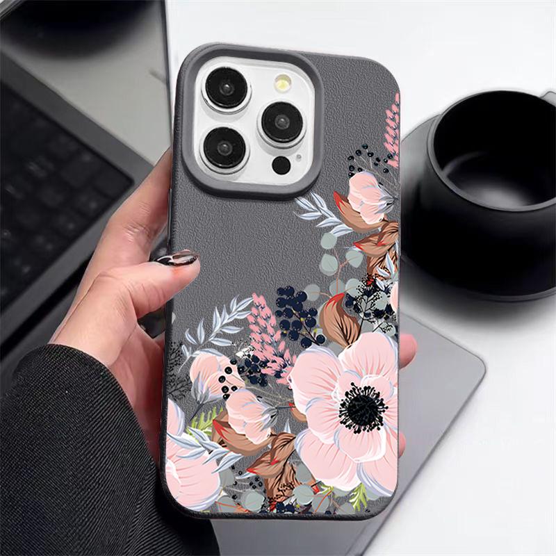 Роскошный чехол для телефона с матовой кожей и цветочным узором для iPhone 16 Pro Max 15 Pro 14 13 12 11, тонкий противоударный мягкий бампер из ТПУ