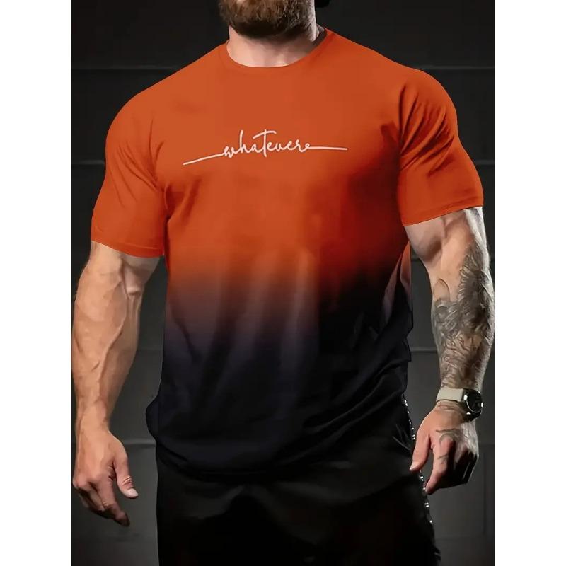 Летний топ с круглым вырезом и 3D-принтом градиентных букв, модная повседневная мужская футболка с коротким рукавом