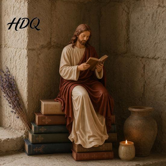 Статуя Иисуса Декор для книжной полки Фигурка Читающей Девы Марии для книжной полки Смола Сидящий на полке Сидящий Декоративная скульптура Подарок для дома и офиса Любители книг