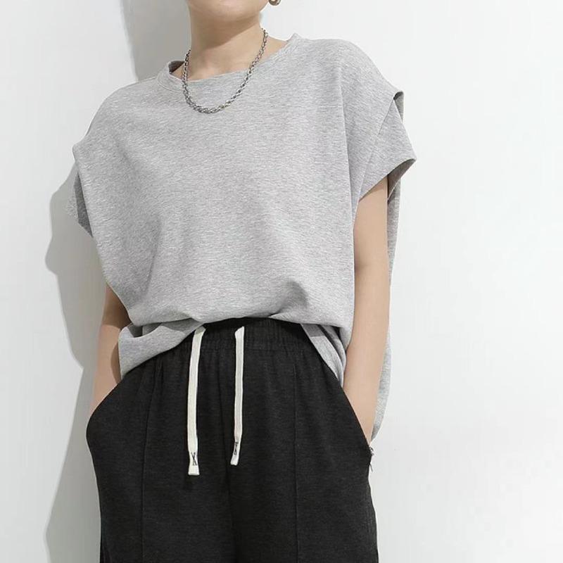 Летняя свободная повседневная женская футболка, модные новые однотонные простые футболки с рукавами «летучая мышь», женские простые офисные блузки с круглым вырезом, футболки для женщин, женская одежда