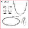 925 Sterling Silver Pearl Shiny Bead Jewelry Set Bracelet Earring Necklace for Women Exquisite Simple Stackable Jewelry Gift