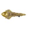 Twin Peacock Design Round Brass Pooja Aarti Spoon, Hawan Spoon for Pouring Ghee In Hawan Kund, Antique Yellow NEW