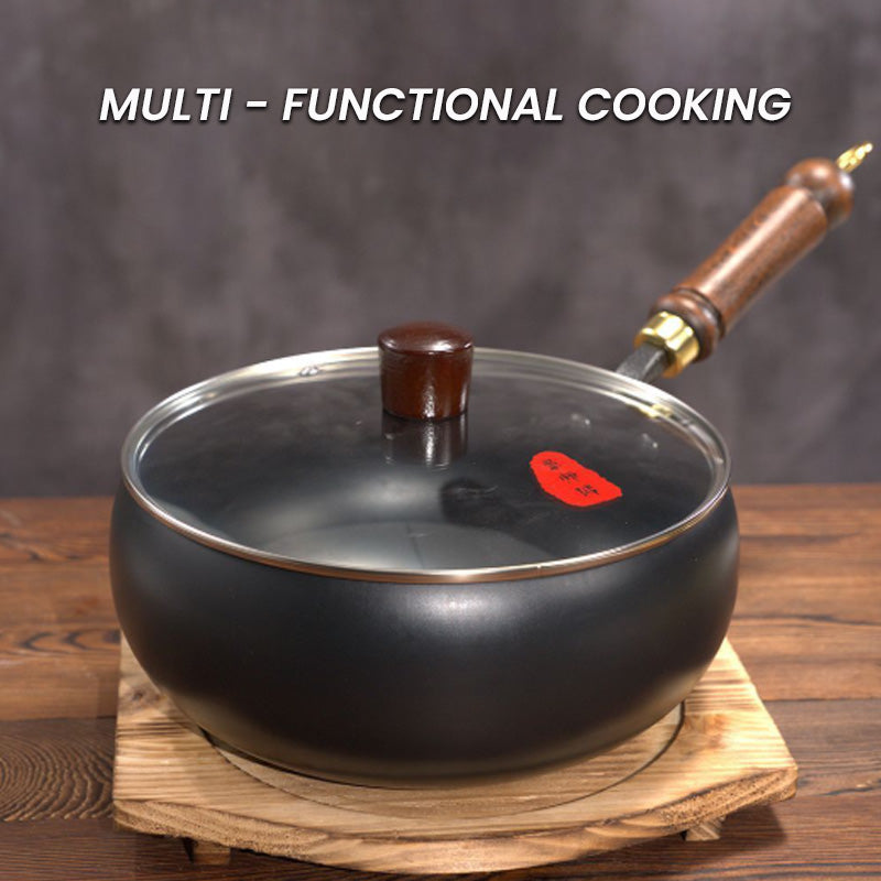 24cm Uncoated Thick Iron Pot Non Stick Wok Casserole Kitchen Cooking Pot Cast Iron Skillet Cookware Wok Pan Fry Pan