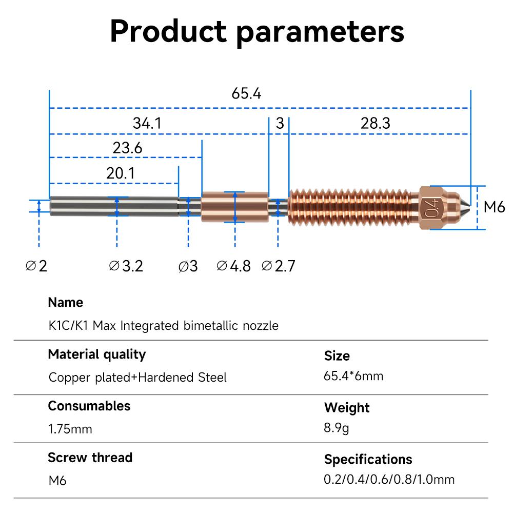 Аксессуар для 3D-принтера 1,0 мм CZ медное закаленное стальное покрытие сопло совместимо с Creality K1C K1