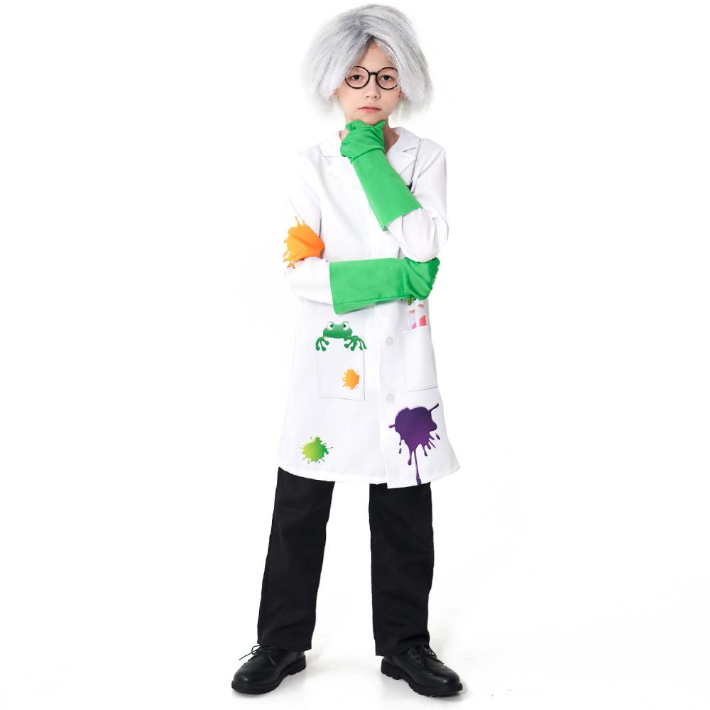 Children Boys Crazy Science Laboratory Scientist Jacket Top Gloves Set Kids Halloween Cosplay Costumes Role Play Outfit