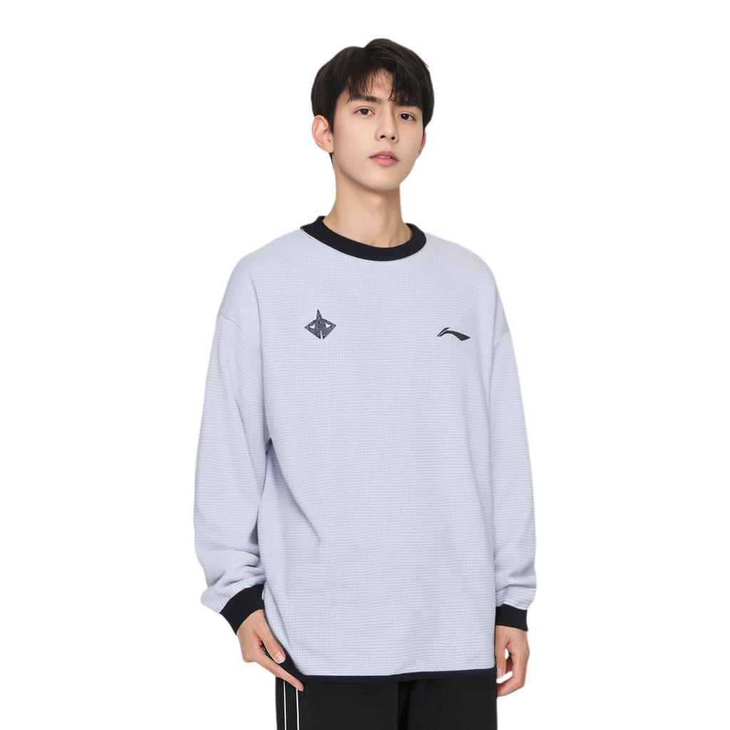Li Ning Sports Basketball Series Logo Print Crew Neck Loose Pullover Толстовка Мужская толстовка Standard-White AWDT075-2