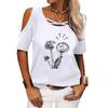 Women Fashion Off Shoulder T-shirt Ladies Casual Round Neck Floral Print Top Summer Short Sleeve Tee Shirt