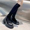 Модные длинные чулки, ботинки, обувь для женщин 2024 года, новый стиль, осень-зима, плюшевые, теплые, на толстом каблуке, ботинки Челси с квадратной головкой и платформой для женщин