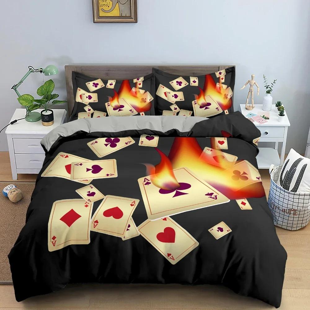 3D Рисунок игральных карт Роскошный комплект постельного белья King Queen Full Size Уютный пододеяльник Наволочка Постельное белье