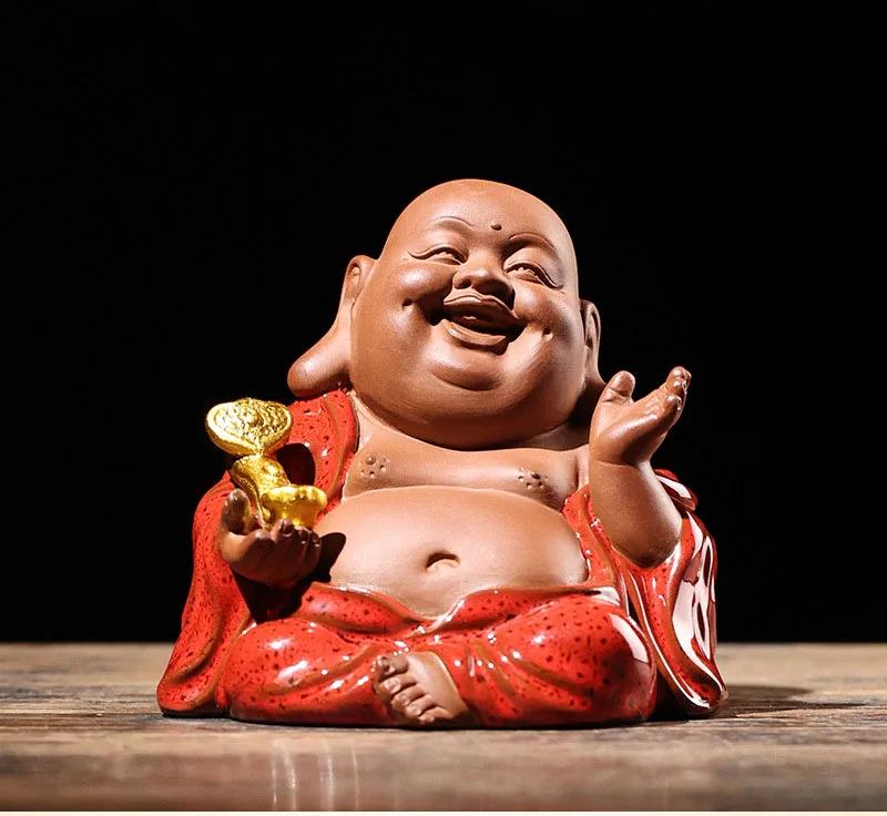 Украшения из фиолетовой глины в китайском стиле дзен в виде Будды Майтрейи, для гостиной, крыльца, автомобиля, чайный сервиз