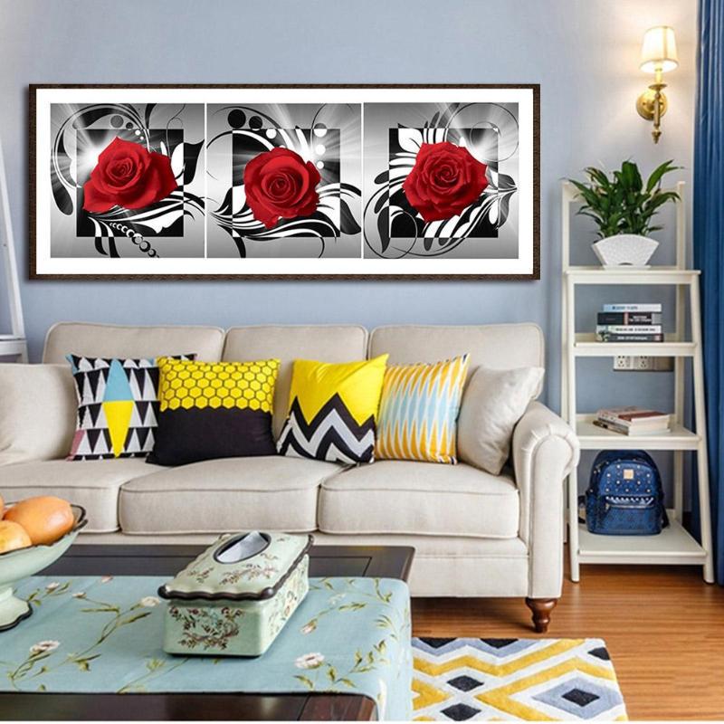 Huacan Red Rose 5D DIY Full Drill Diamond Painting 3-pictures Combination Kits