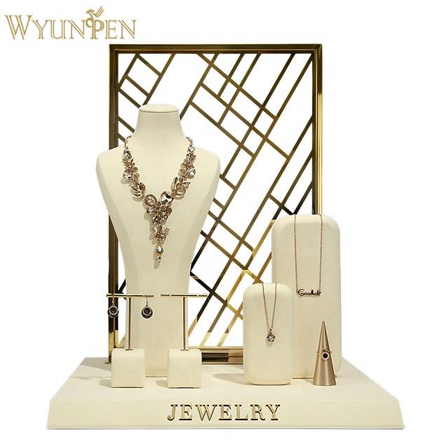 WYP Microfiber Modern Customizable Jewelry Display Stand Window Show Beige Earrings Necklace Watch Ring Prop Set Service