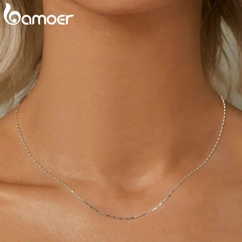 Bamoer Classic Basic Chain 925 Sterling Silver Lobster Clasp Adjustable Necklace Chain Fashion Jewelry for Women BSA006