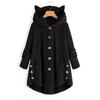 Amazon 2025 autumn and winter European and American buttons hooded cat ears plush top irregular trendy brand solid color coat women